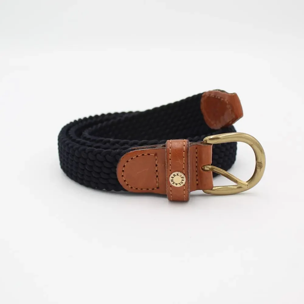 Paul & Shark Belt Navy Blue Braided Stretch Leather Brass Buckle Size 100 Italy
